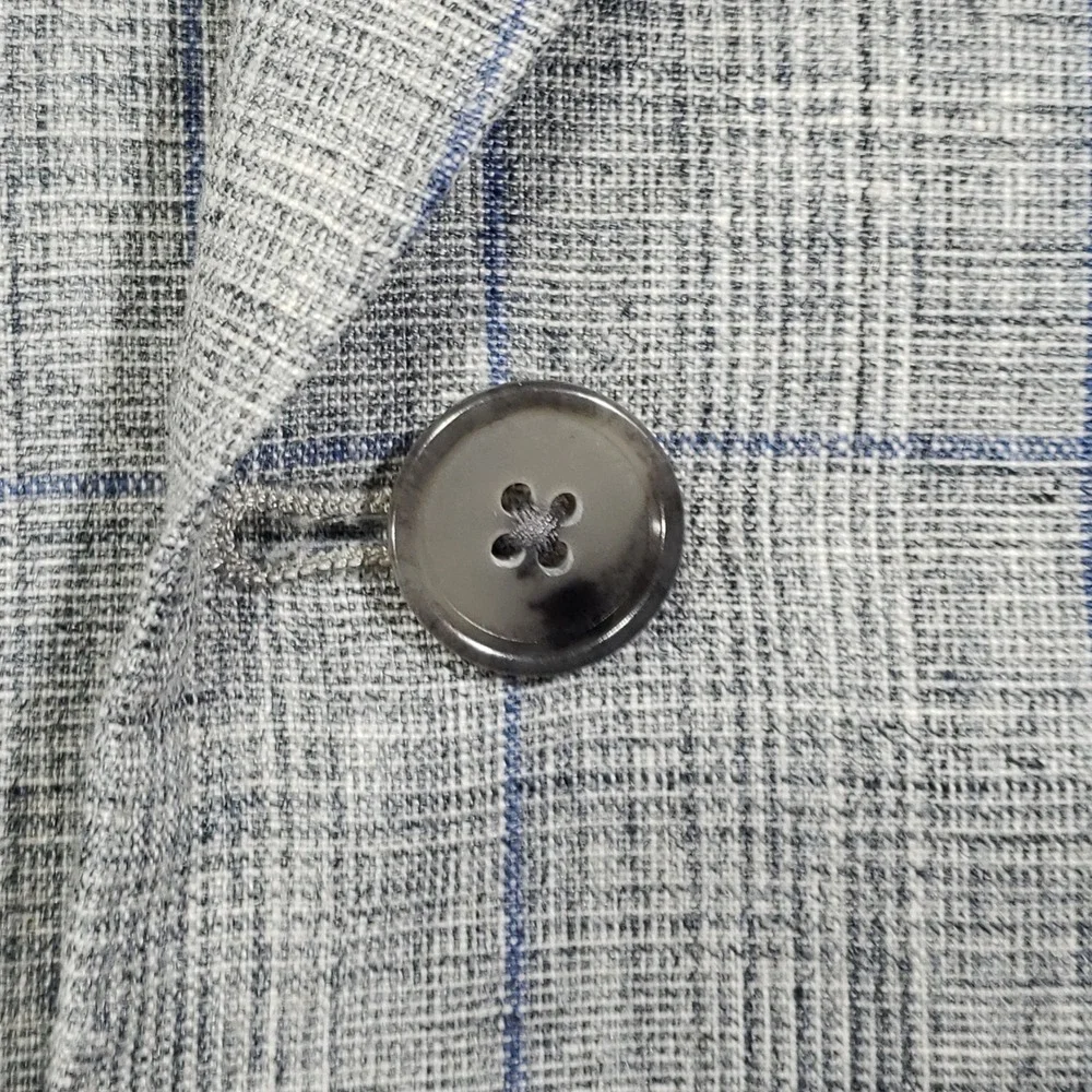 Banana Republic Linen Jacket Mens 42 Regular Gray Plaid Blazer 674506-00 Summer